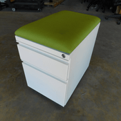 Vertical Filing Cabinet Pedestal 2-Drawer White w/ Green Cushion