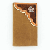 PBR LEATHER WALLET/CHECKBOOK AGED BARK RODEO WITH COW HAIR