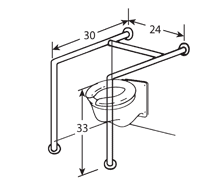  Brey Krause (D-7849-SS-P) Grab Bar - Wall to Floor Grab Bar, 1.5" Diameter, 24" Crosspiece, Satin Stainless Finish with Peend Safety Grip