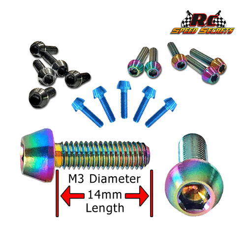 RCSS Nev'r Strip Grade-5 Deep Socket Titanium Tapered Head Screws V2 (M3x14mm) (Choose from Bada' Bling, Stealth Black and Blue Finishes)