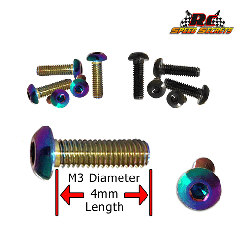 RCSS Nev'r Strip Grade-5 Deep Socket Titanium Button Head Screws V1 (M3x4mm) (Choose from Bada' Bling or Stealth Black)