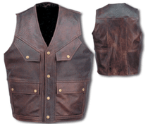 Brown Retro Mens Premium Leather Motorcycle biker Vest 4 pocket