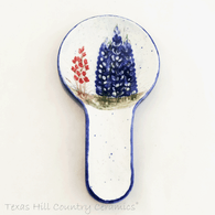 Long Round Style Ceramic Spoon Rest Original Hand Painted Design Field of Bluebonnets from the Texas Hill Country