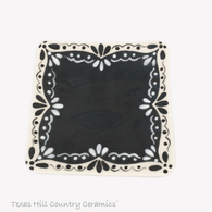 Square shape tea bag holder or small trinket tray, soap dish with hand painted laced design in black and white.