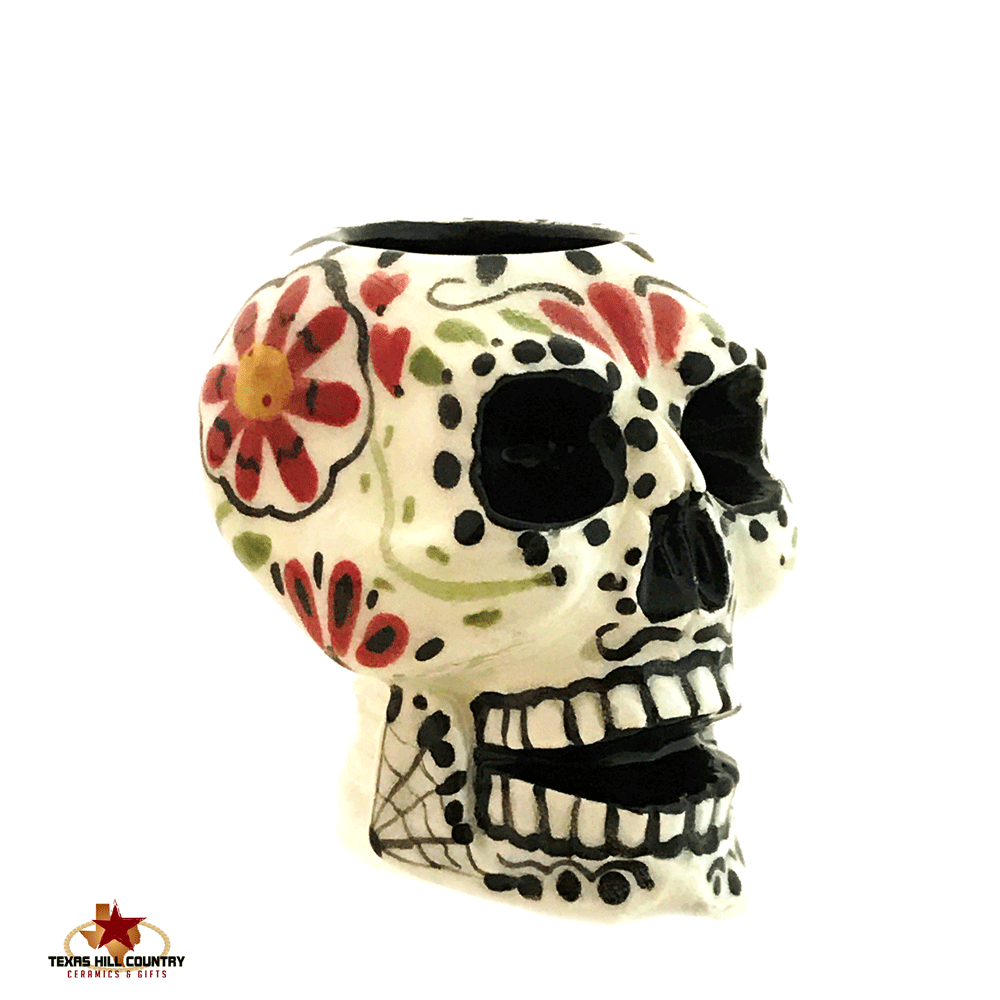 Skull Hand Painted Clay Ceramic Mexico Day of the Dead Sugar Folk Art Halloween 