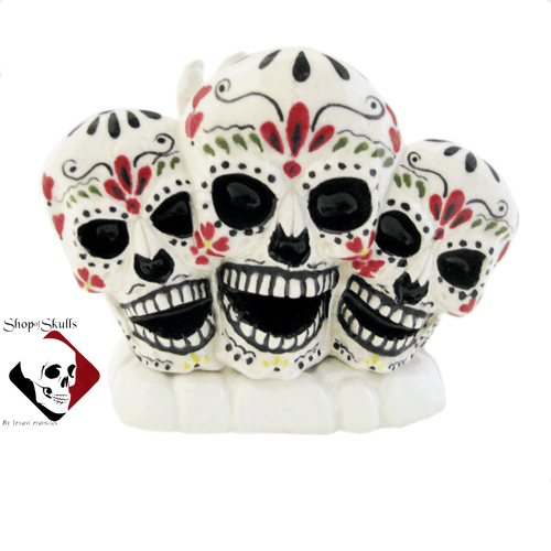Day of the Dead Sugar Skull Napkin or Letter Holder with hand painted original Mexican Folk Art Design by Jacque.