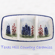 Rectangle divided tray with hand painted bluebonnets