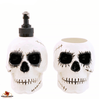 Zombie Skull Dispenser and Holder Set for Bath Vanity or Kitchen Counters, Zombie Apocalypse Skull Decor, Halloween Horror Party or Friday 13th Decor
