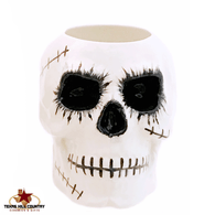 Ceramic zombie skull holder for bath vanity, work desk or kitchen counters.