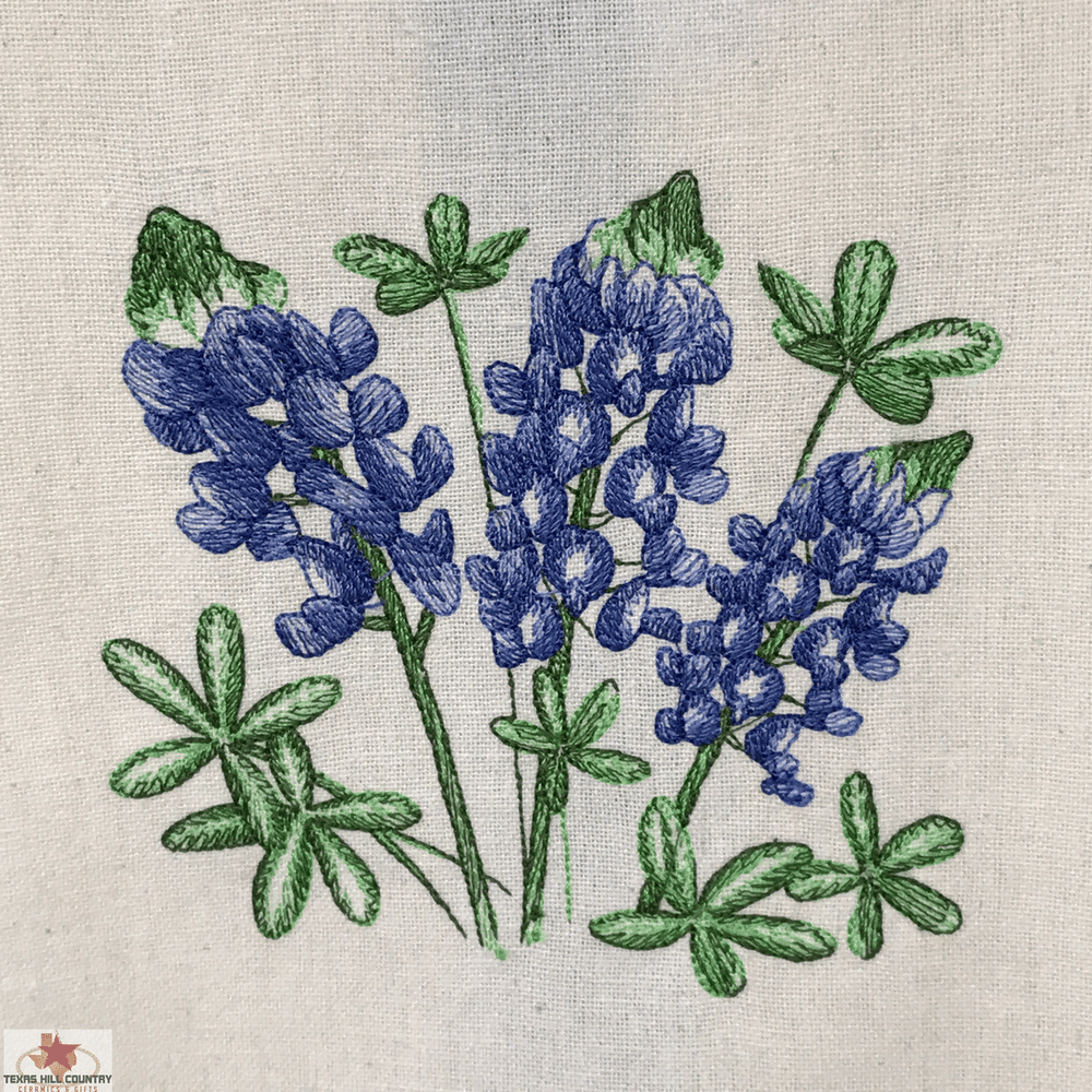 Texas Bluebonnet Wildflower Cotton Kitchen Towel made in the Texas Hill  Country, Embroidered Texas Bluebonnet Wildflowers with Blue Stripe Accent  Towel 100% Cotton - Texas Hill Country Ceramics