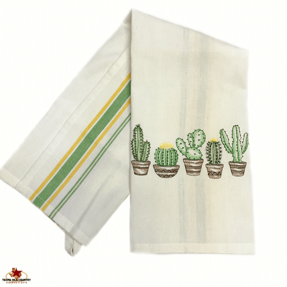Spring Flowers Embroidered on White Cotton Kitchen Towel, Made in the USA -  Texas Hill Country Ceramics