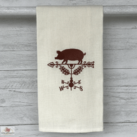 Pig weather vane embroidery design natural cotton dish towel.