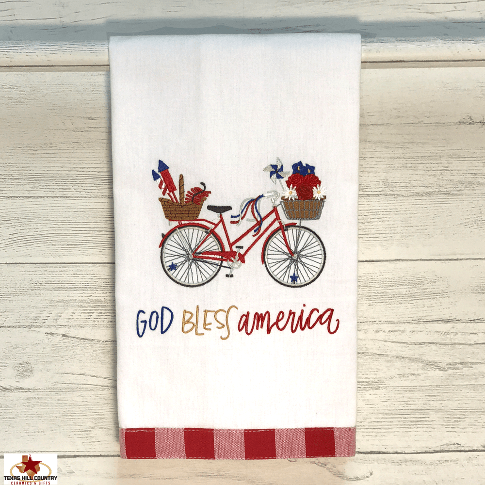 Tea Towel Fourth of July Decor Red White Blue Towel Patriotic Tea Towel Memorial Day Tea Towel Flower With God Bless America