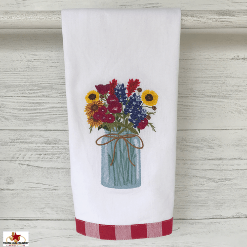 Mason jar with Texas Wildflower embroidered design from the Texas Hill Country!