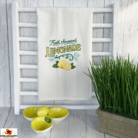 Fresh squeezed lemonade embroidered dish towel,  refreshing design in green and yellow.
