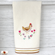 Spring Chicken Embroidered on Natural Cotton Kitchen Towel with vintage inspired RickRack trim on hem.