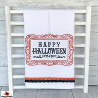 Happy Halloween dish towel for holiday decorating.