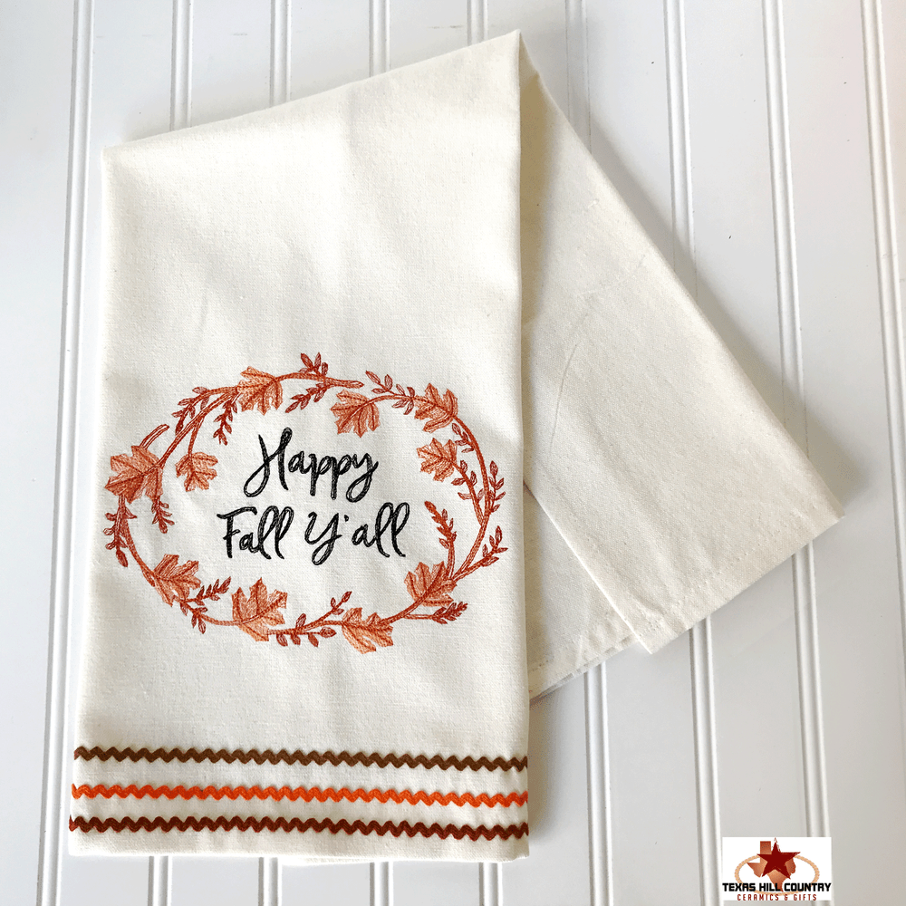 Country Farmhouse Embroidered Fall Kitchen Towels Set: Fall is Calling with  Colorful Leaves