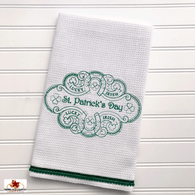 St. Patrick's Day cotton towel in white and emerald green.