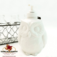 White Ceramic Owl Dispenser For Soap or Lotion, Use on Bath Vanity or Kitchen Counters, Made in the USA