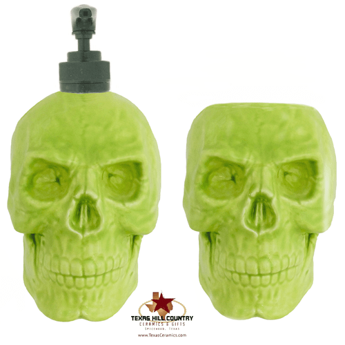 Lime green skull set with black dispenser pump unit.