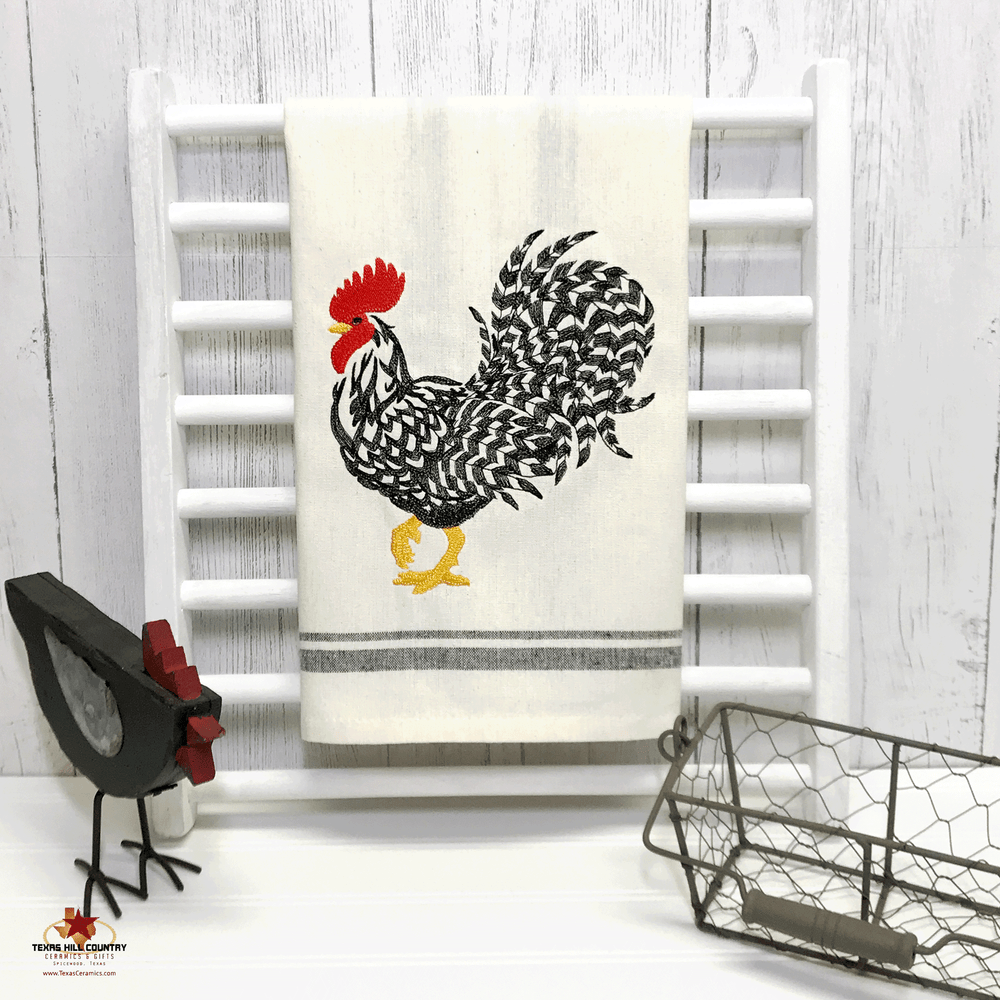 Carolina Wren Bird Embroidered White Kitchen Waffle Weave Terry