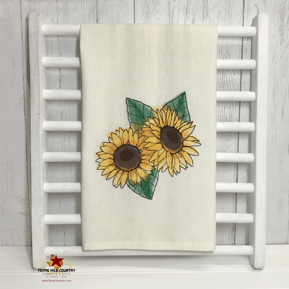 Download Country Sunflower Or Painted Sunflower Cotton Dish Towel Embroidery Design Made In The Usa Texas Hill Country Ceramics