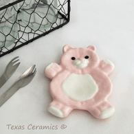 Pink and white bear tea bag holder, sweet delicate face.
