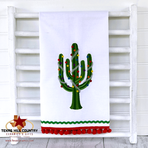 Saguaro Cactus Christmas Tree cotton kitchen dish towel.