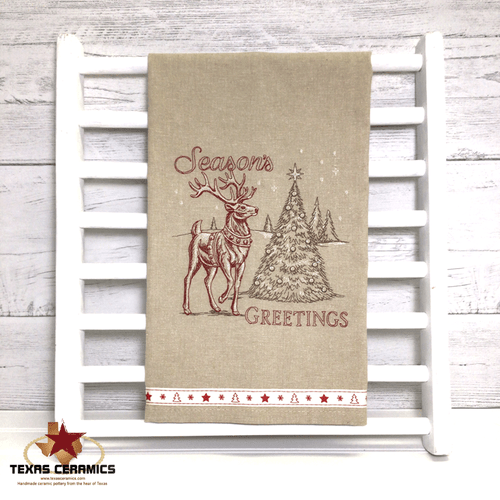 Seasons Greetings Reindeer and Tree Decorative Dish Towel