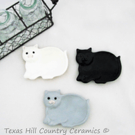 Ceramic cat tea bag holder or small spoon rest choose black, grey or white, made in the USA.