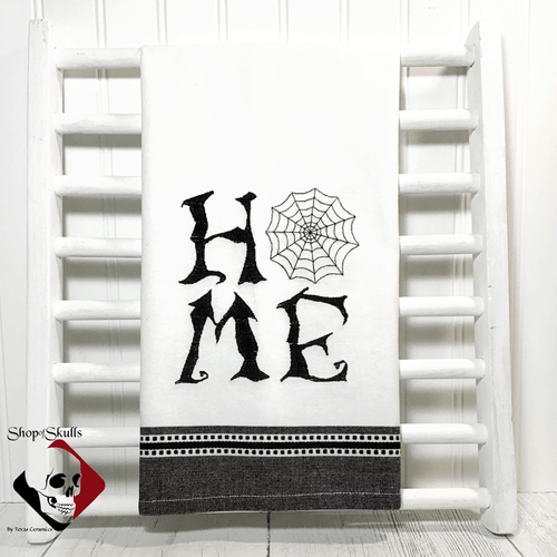 Add a little creepy Halloween decorating to your haunted farmhouse kitchen with this Home dish towel.