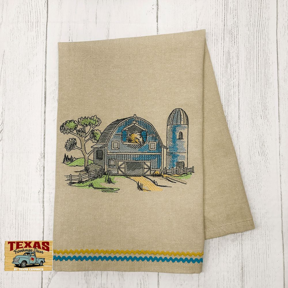 Country Farmhouse Kitchen Dish Towel with Black and White Rooster  Embroidery Design, Made in the USA - Texas Hill Country Ceramics