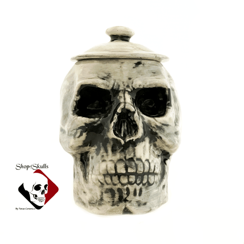 Antique Black Skull shaped sugar bowl or bath vanity container.