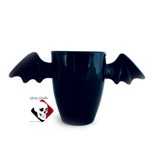 Vampire bat wing handle mug in black gloss.