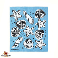 Seashell design on blue background Swedish Dishcloth.