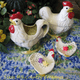 Coordinating chicken and rooster cream and sugar bowl set
