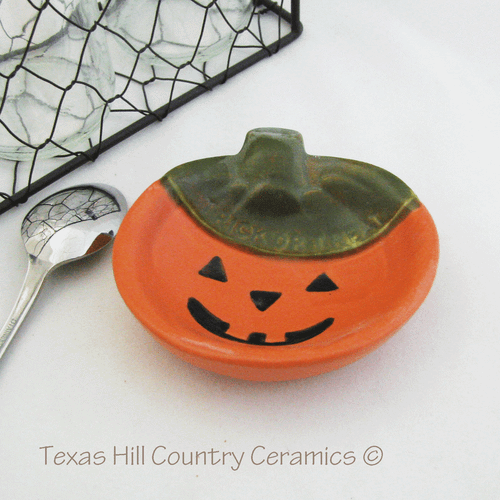 Jack O'Lantern ceramic tea bag holder or treat tray