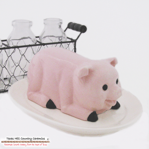 Add a little country farm to your table ware with the pink pig butter dish
