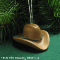 Brown cattleman's style western hat Christmas tree ornament