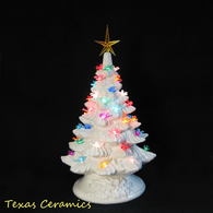 Ceramic Christmas Tree in White with Colorful Dove Bird Lights 11 1/2 Inch Tall with Electric Base - Made to Order