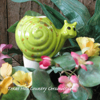 Small Green Ceramic Snail Plant Tender or Watering Spike for Potted Plants or Garden Containers