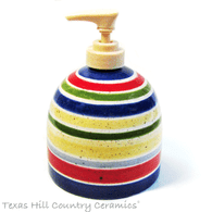 Bee Hive Shape Soap Pump Dispenser Ceramic Bottle Banded in Bright Southwest Colors Sedona Collection