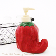 Red chili pepper soap dispenser for southwest style decor.