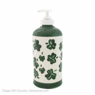 Kelly green shamrock soap dispenser for kitchen counter or bath vanity.