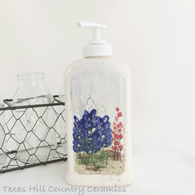 Square Style Soap or Lotion Pump Dispenser Bottle with Texas Bluebonnets Hand Painted