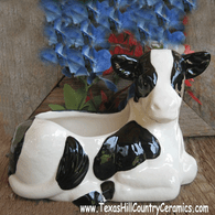 Black and White Ceramic Cow Scrubbie Holder or Window Sill Planter - Made in the USA 