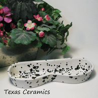 Contemporary Ceramic Eyeglasses Holder or Tray in White with Black Spots Home or Office Use