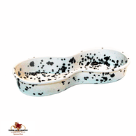 Figure eight eyeglass tray white with black ink spots