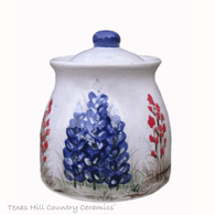 Canister Keepsake Jar or Sugar Bowl Thrown Pottery Style with Texas Bluebonnets